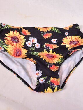 Women's High Waist Swimsuit Bottom Sunflowers Size Large NWOT